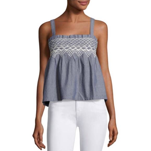 Current/Elliott Tops - CURRENT/ELLIOTT THE SMOCKED TANK INDIGO SIZE 2/ US MEDIUM